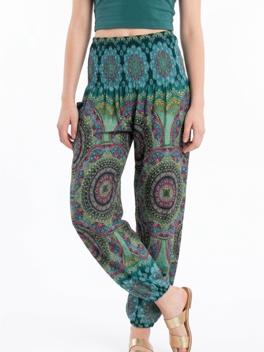 JOOP JOOP | Teal Mandala Print Smocked Waist Harem Joggers Women’s Size S/M